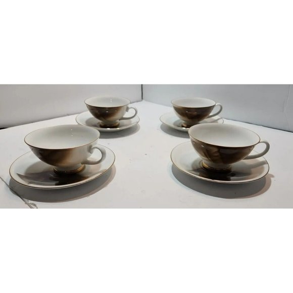 KRN Other - Vtg KRN Handpainted Teacups And Saucers Brown & White China (4) Extremely Rare